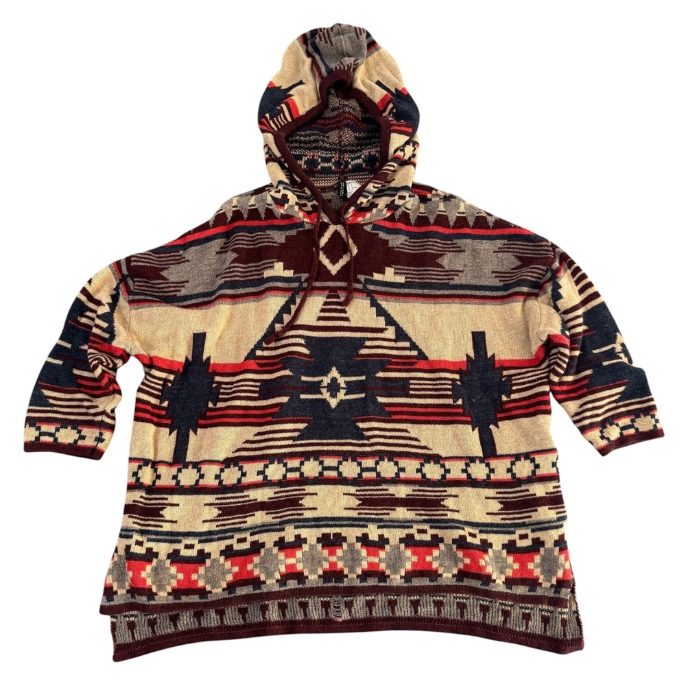 Divided by‎ H&M Small Southwestern Geometric Hooded Cotton Knit Women's Sweater